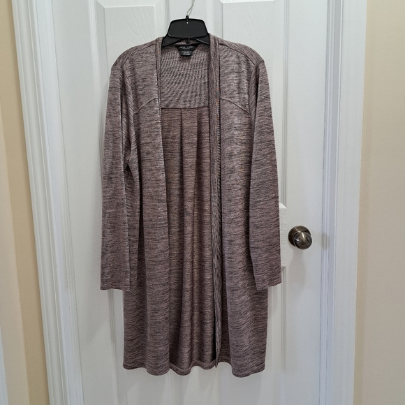 Michel Studio Long Cardigan Mauve Purple Black Heathered Mix Silky Women's 2X - Picture 1 of 10